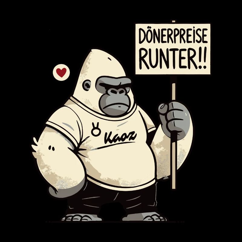 Gorilla Protest mit Schild: Dönerpreise runter!