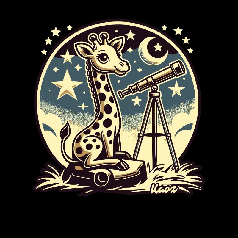 Giraffe observes stars with telescope