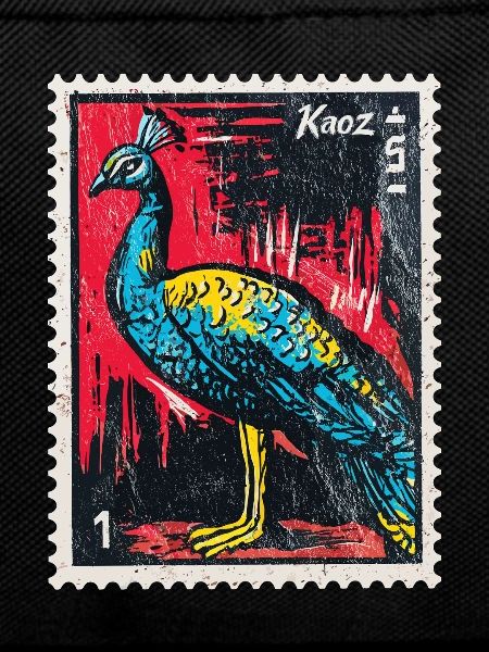 Peacock on stamp – elegant & colourful