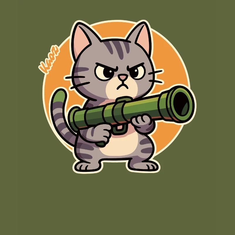 Angry Cat with Bazooka – Comic Motif