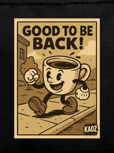 Cheerful coffee cup walks