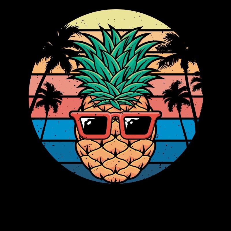 PineApple And Pine Retro Design For Beach
