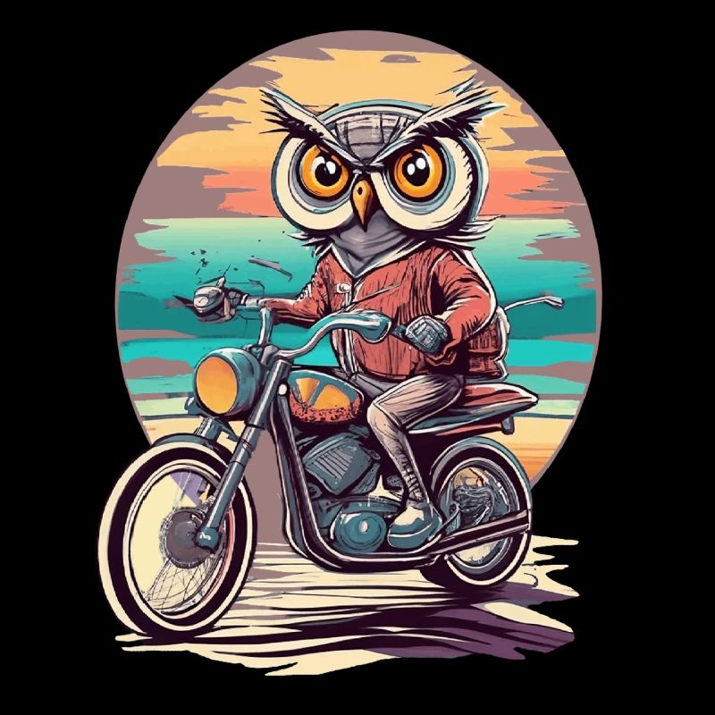 Retro Style Sunset Motorcycle Ride with a Wise Owl