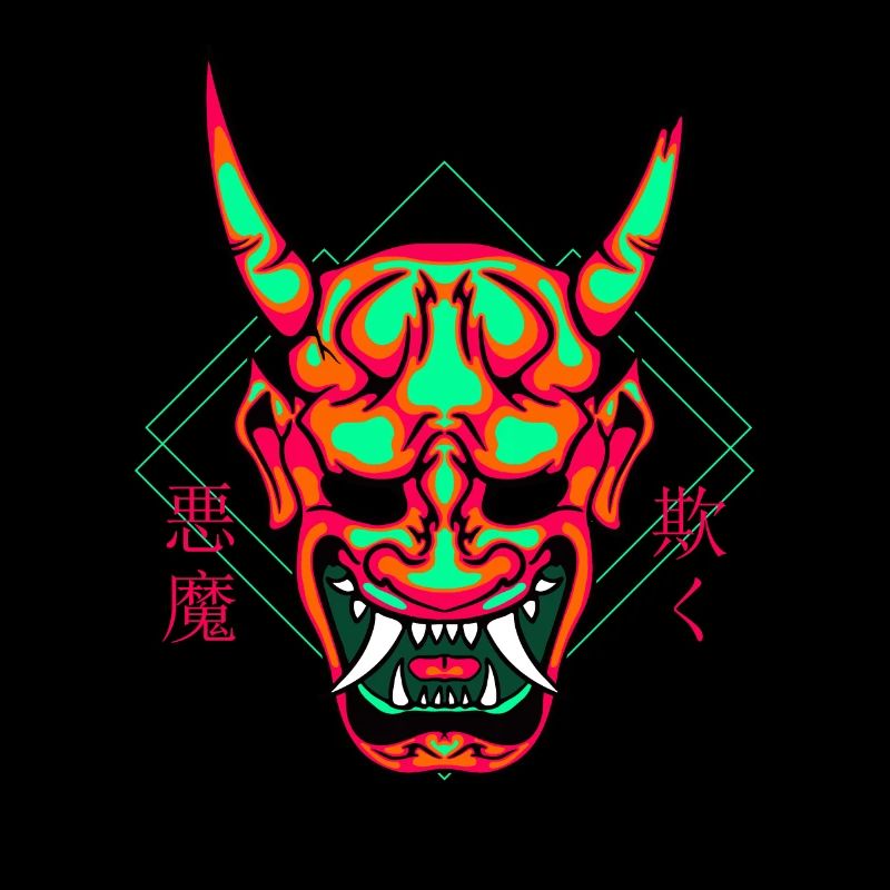 Neon Hannya Geometry Japanese Characters
