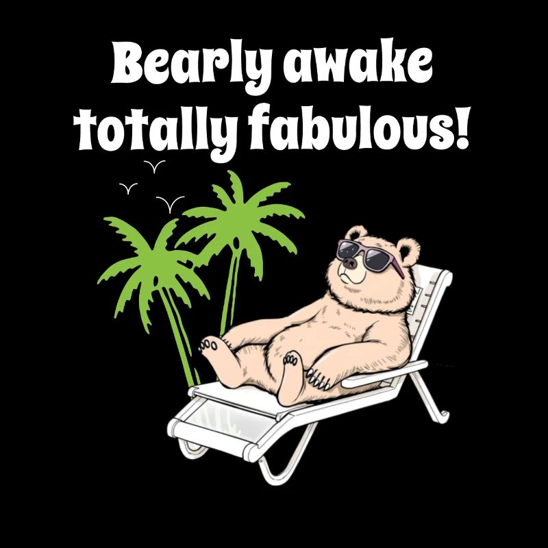 Bear in sunglasses chilling in deck chair palm trees
