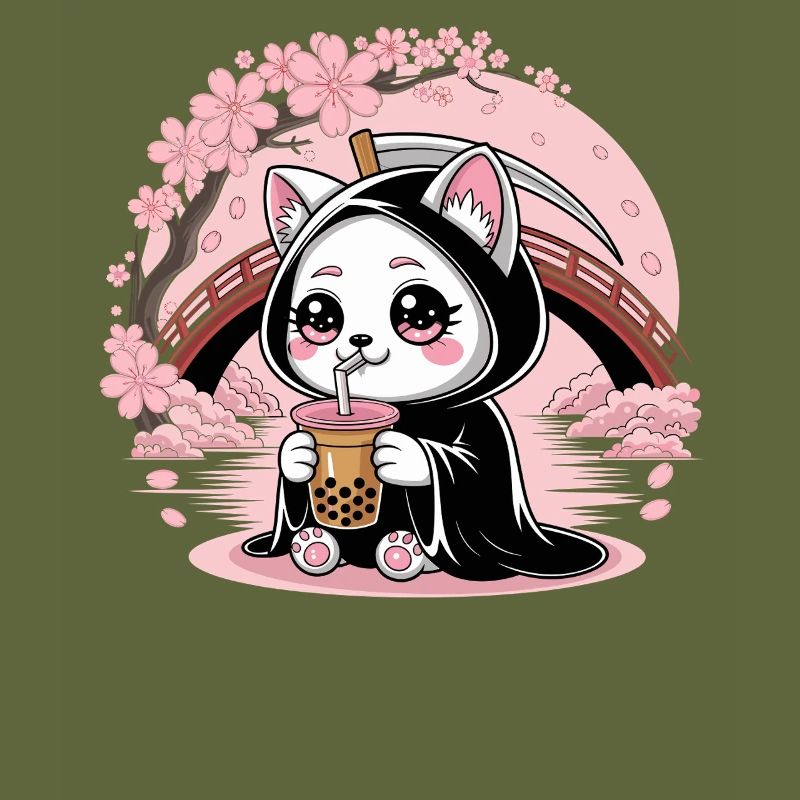 Grim Reaper Anime Cat Cherry Blossom