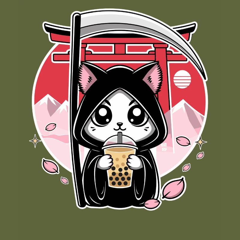 Grim Reaper Anime Cat Cherry Blossom