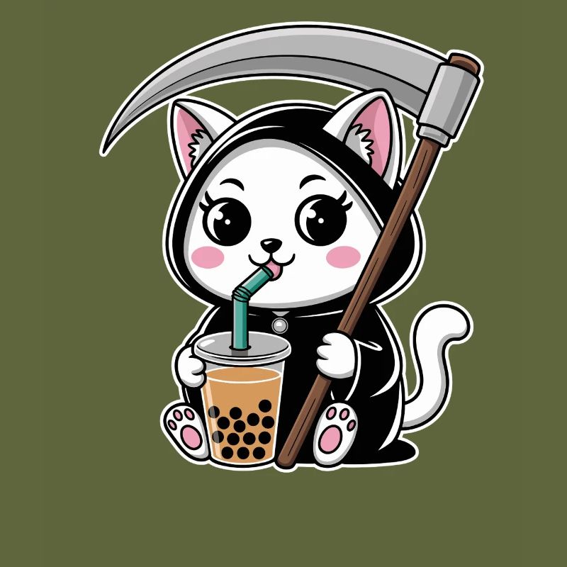 Grim Reaper Anime Cat Cherry Blossom