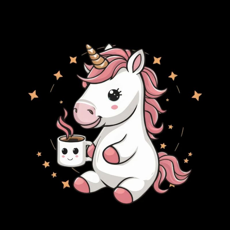 Kawaii unicorn drinking cocoa