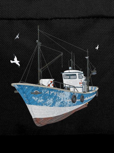 Fishing cutter with seagulls
