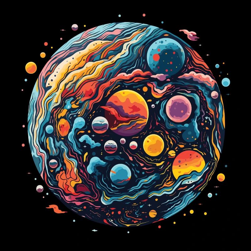 Bunte Planeten mit psychedelischem Stil