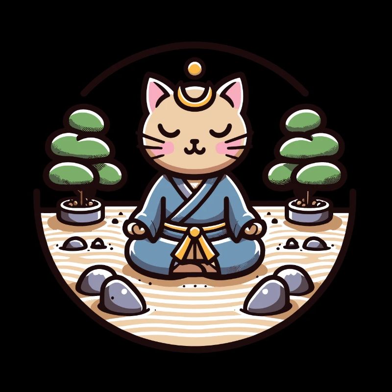 Serene samurai cat in a zen garden