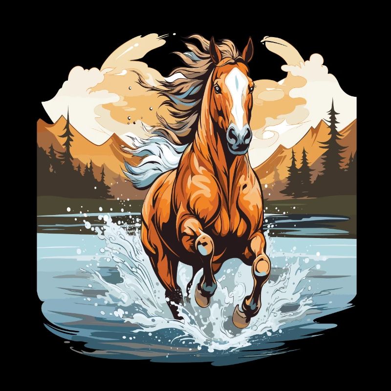 Cheval qui galope dans une rivière
