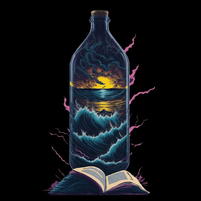 Books Reading Bottle Beach Motif