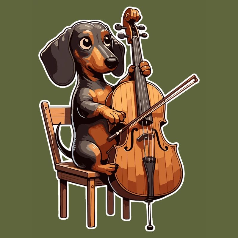 Teckel mignon jouant du violoncelle