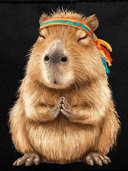 Capybara in meditation pose with headband