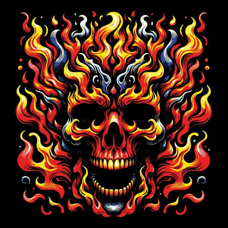 Skull with Flames Burning Skull