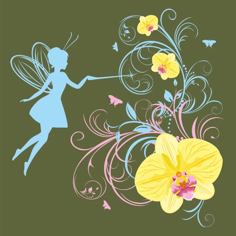 Fairy on a floral background with orchids