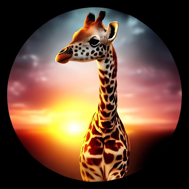 Young giraffe in sunset