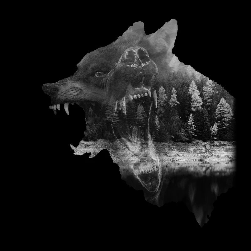 Wolf-Bear Double exposure surreal animal