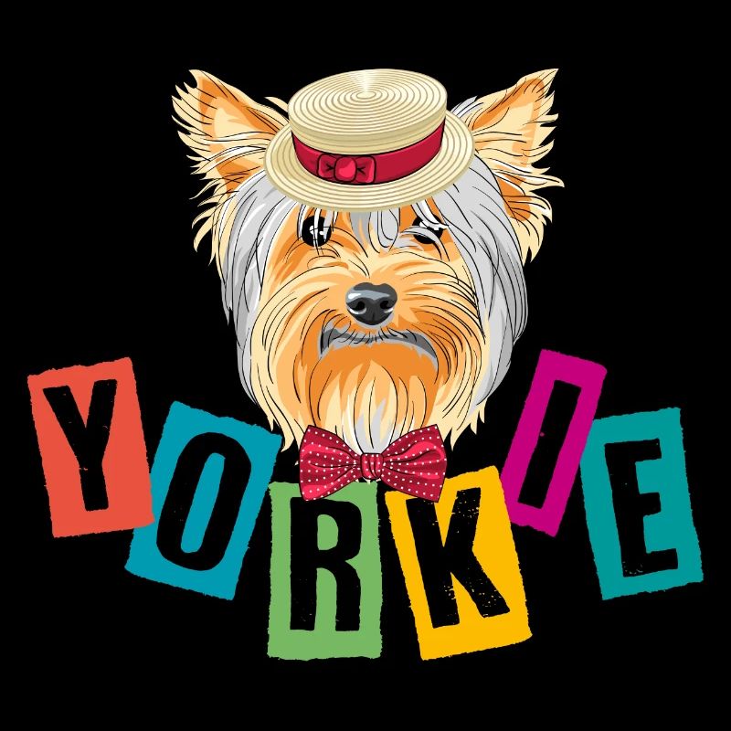 Drôle de Yorkie avec chapeau et nœud
