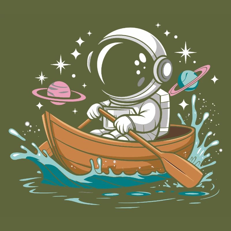 Ein Astronaut, Boot, Paddelboot