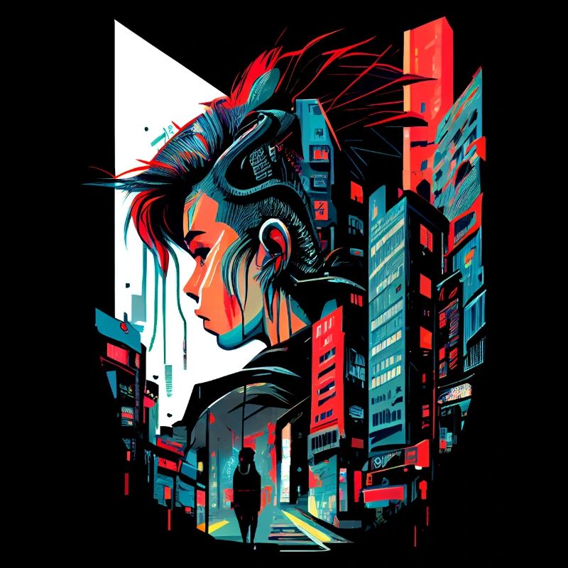 Surreal futuristic cyber comic city
