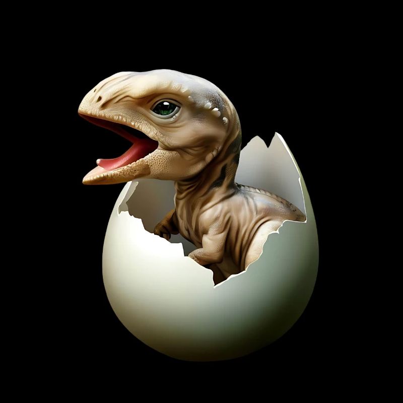 Baby dinosaur hatches from egg