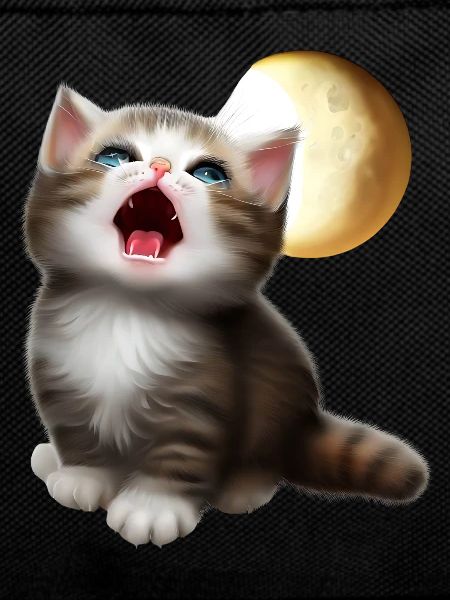 Cat meowing to the moon