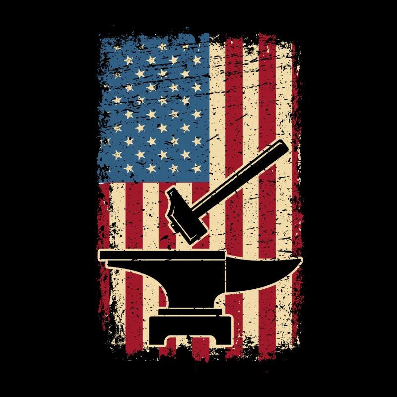 Blacksmith Hammer Anvil US Flag Patriotic American
