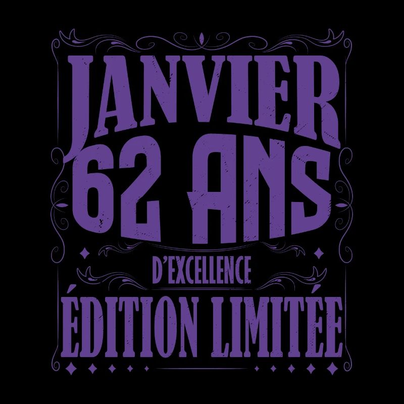 Janvier 62 ans. Cadeau 62 ans janvier anniversaire