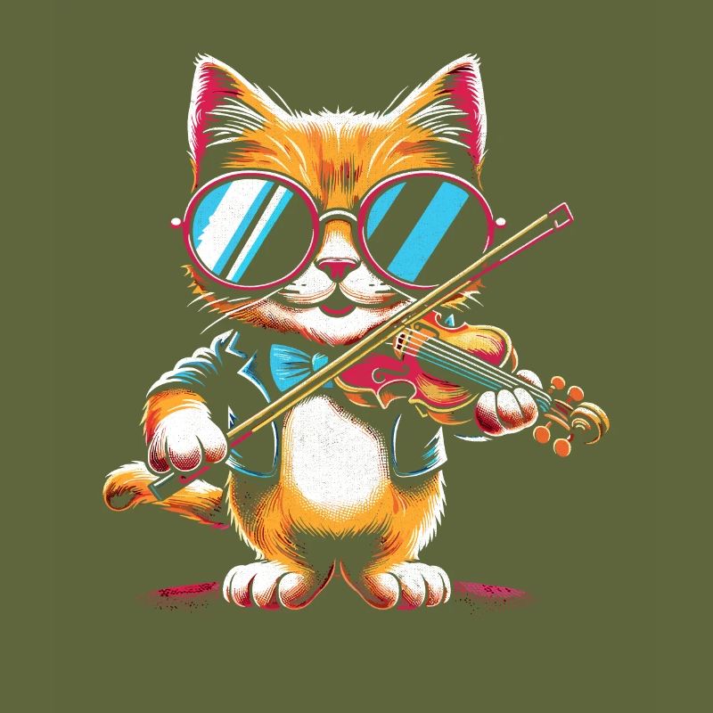 Chat Jouant Du Violon Instrument Violoniste Violon Vi