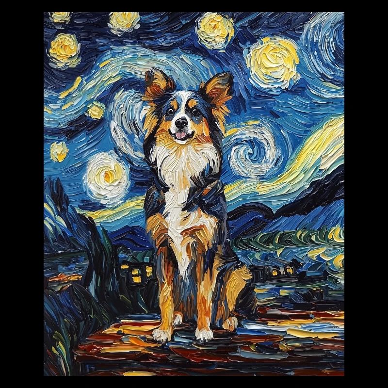Australian Shepherd Hund starry night van gogh