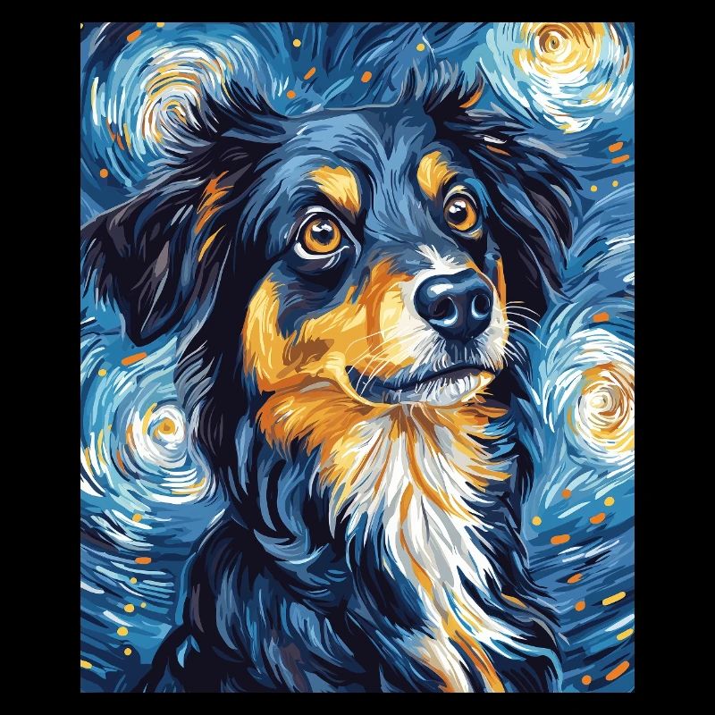 Australian Shepherd Hund starry night van