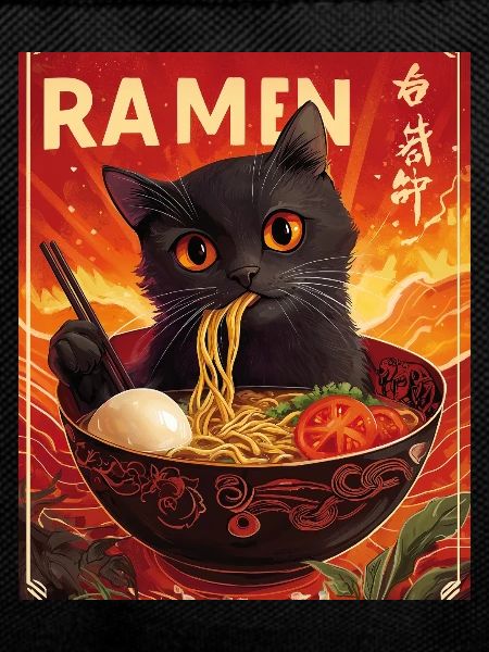 Cat Eats Ramen Noodles Japan