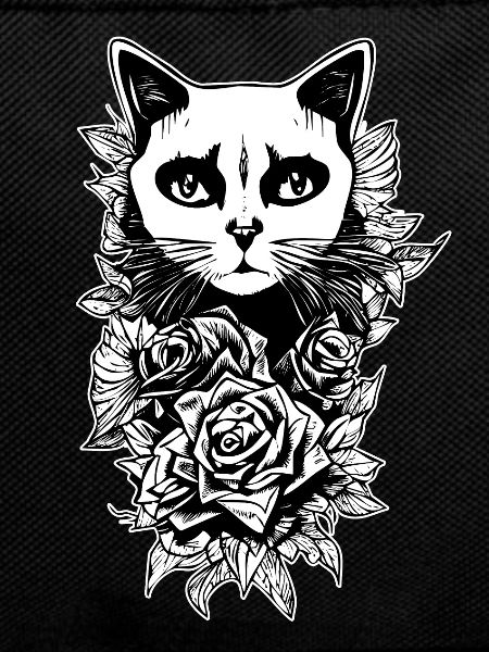 Gothic Drawing | Flowers and cat