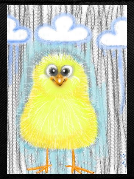 Cute yellow duckling in rain