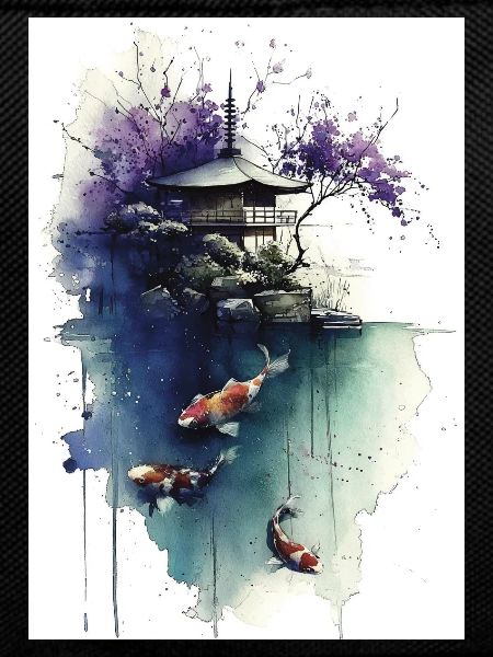 Aquarell-Koi und Kirschpagode