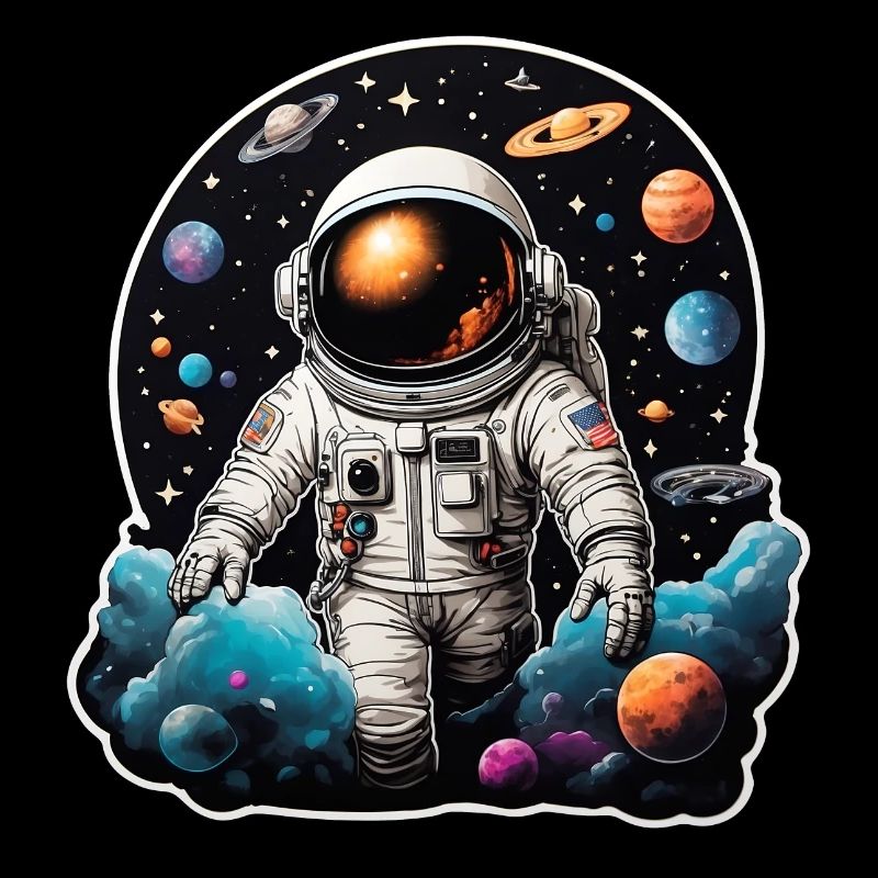 Astronaut on the road in space with planets