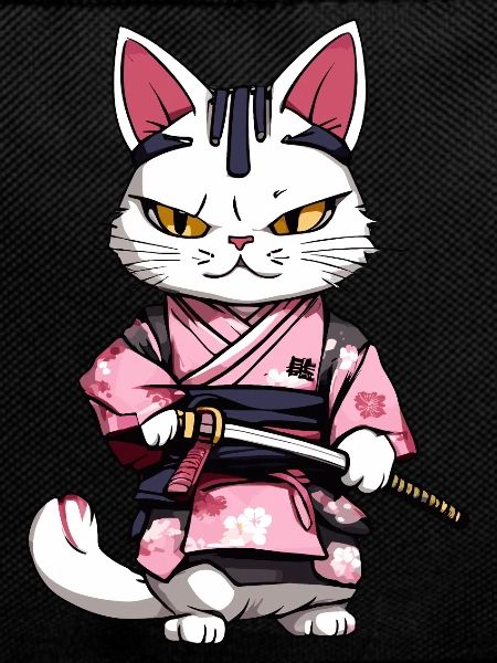 Samurai Cat & Cherry Blossoms #2