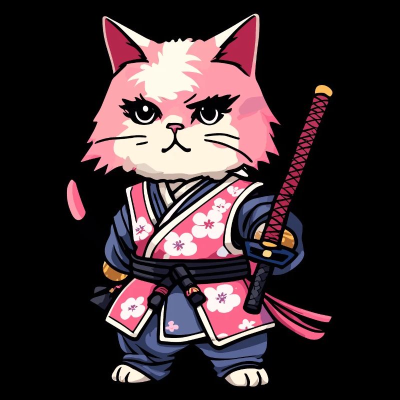Samurai Cat & Cherry Blossoms #11