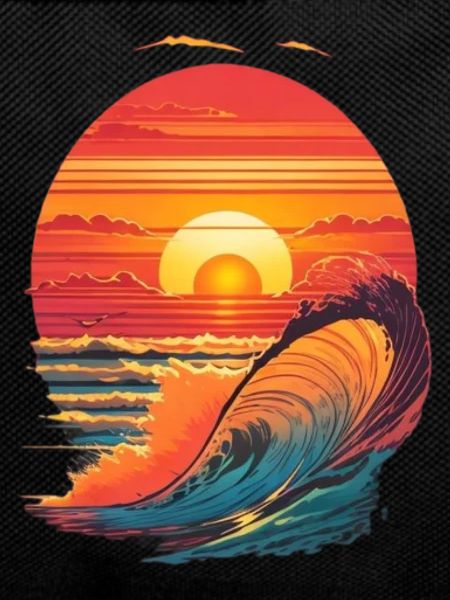 retro sunset and waves