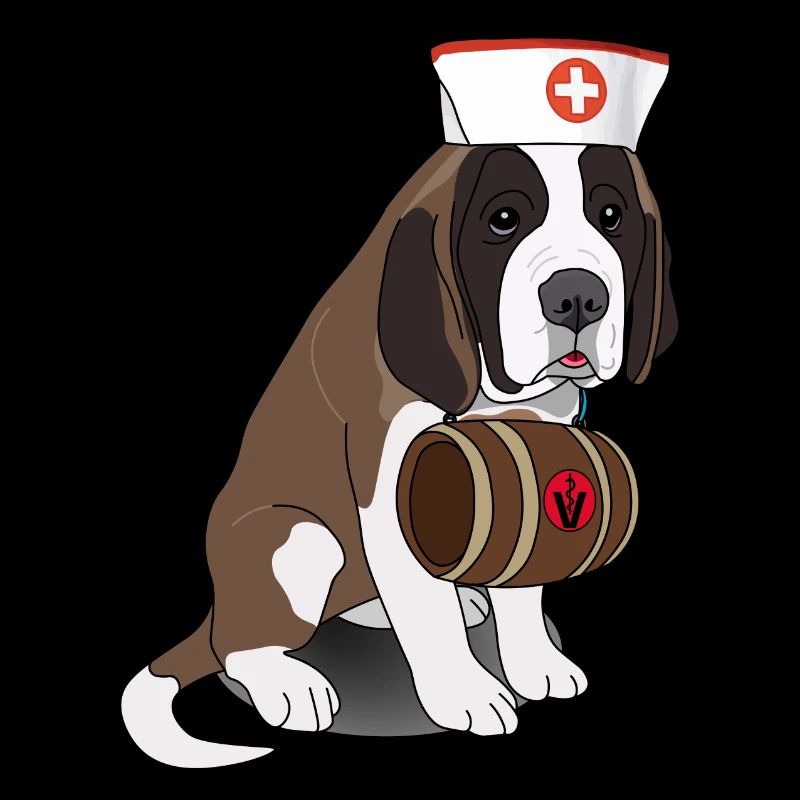 Funny dog St. Bernard with barrel