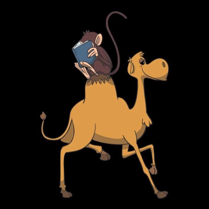 Affe liest auf Kamel Buch Bücher Lesen Geschenk