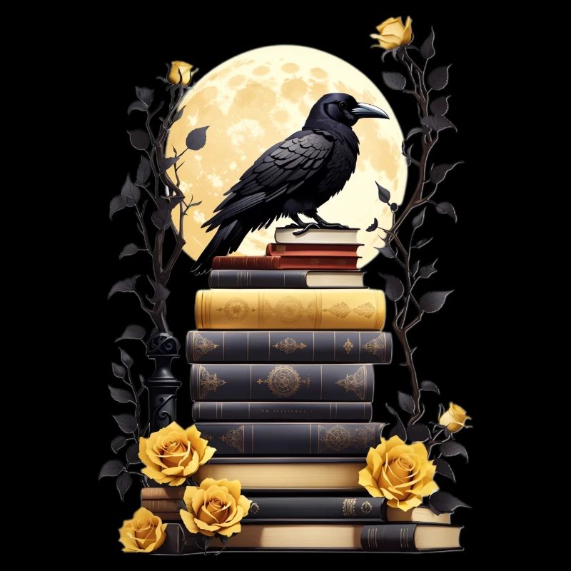 Bücherstapel mit Rabe