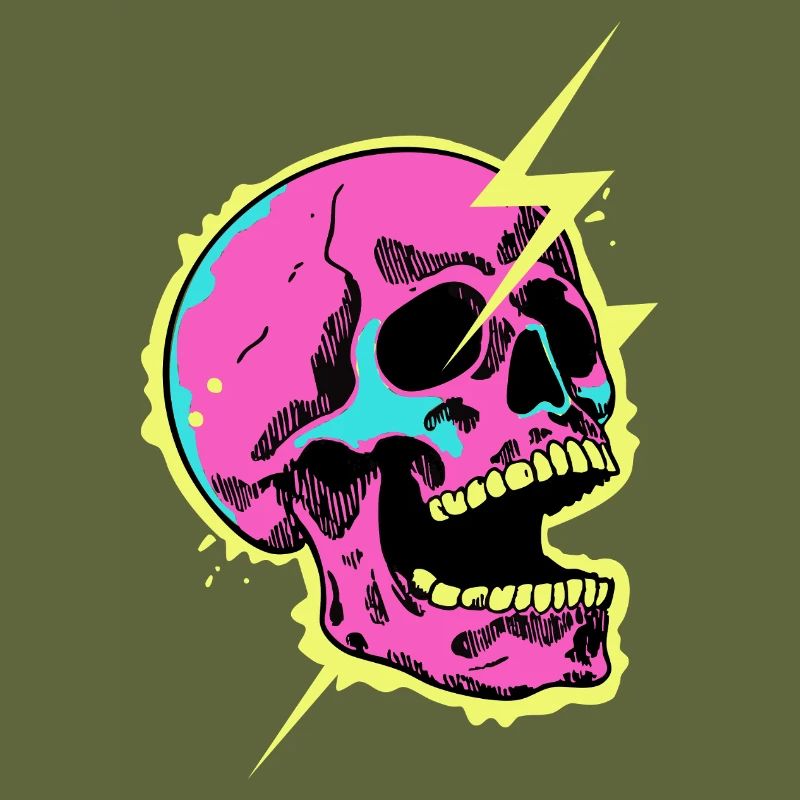 Neon Skull Lightning Burst