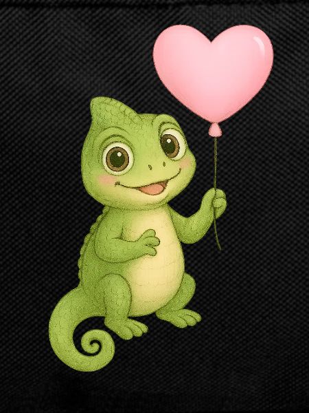 Little chameleon with heart balloon
