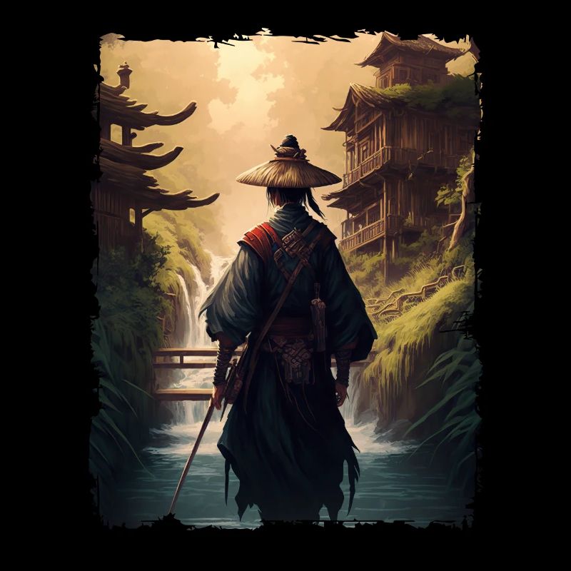 Samurai Japanischer Tempel Wasserfall