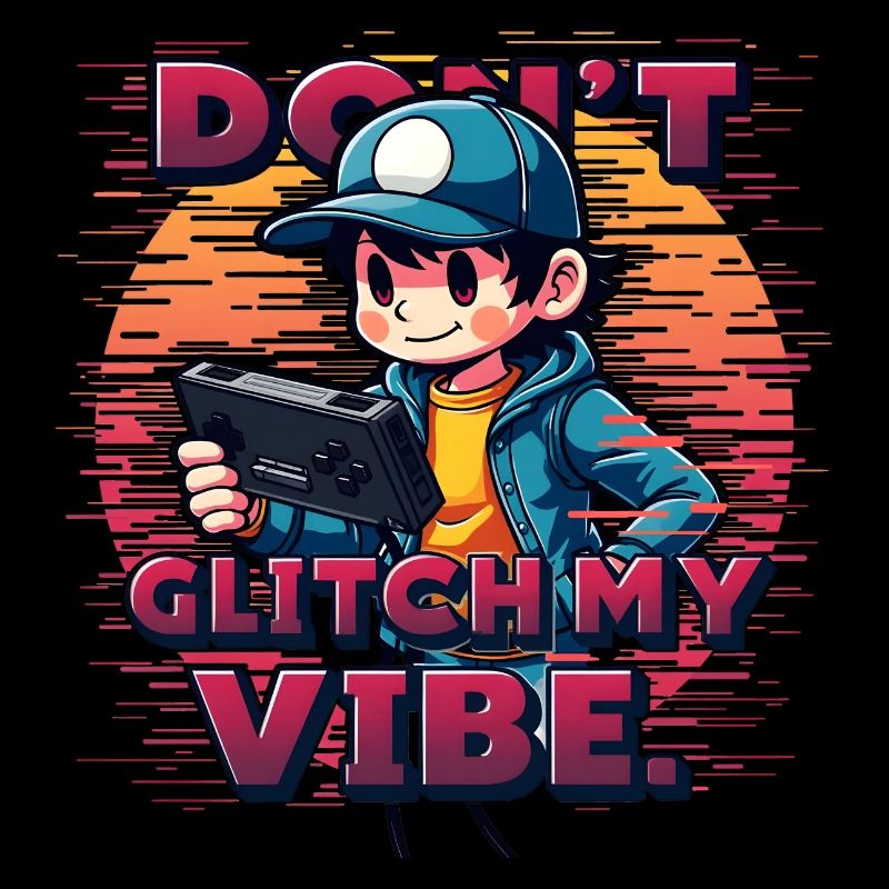 Don't Glitch my Vibe Retro-Gaming-Junge mit Kappe