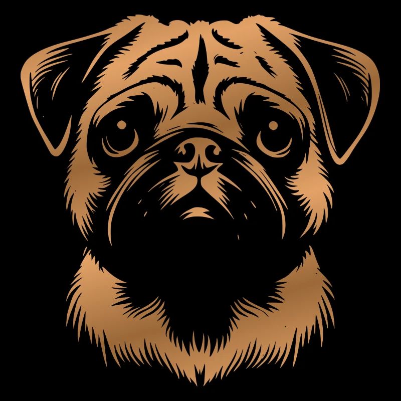 Pug, Dog Head, Drawing bronze